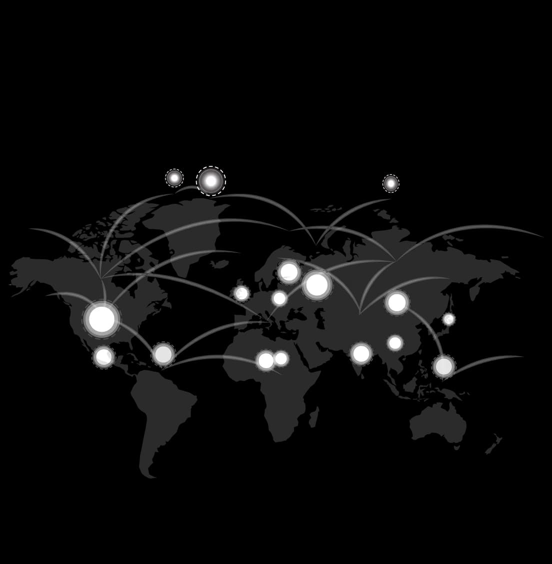 World map with connected exchange routes