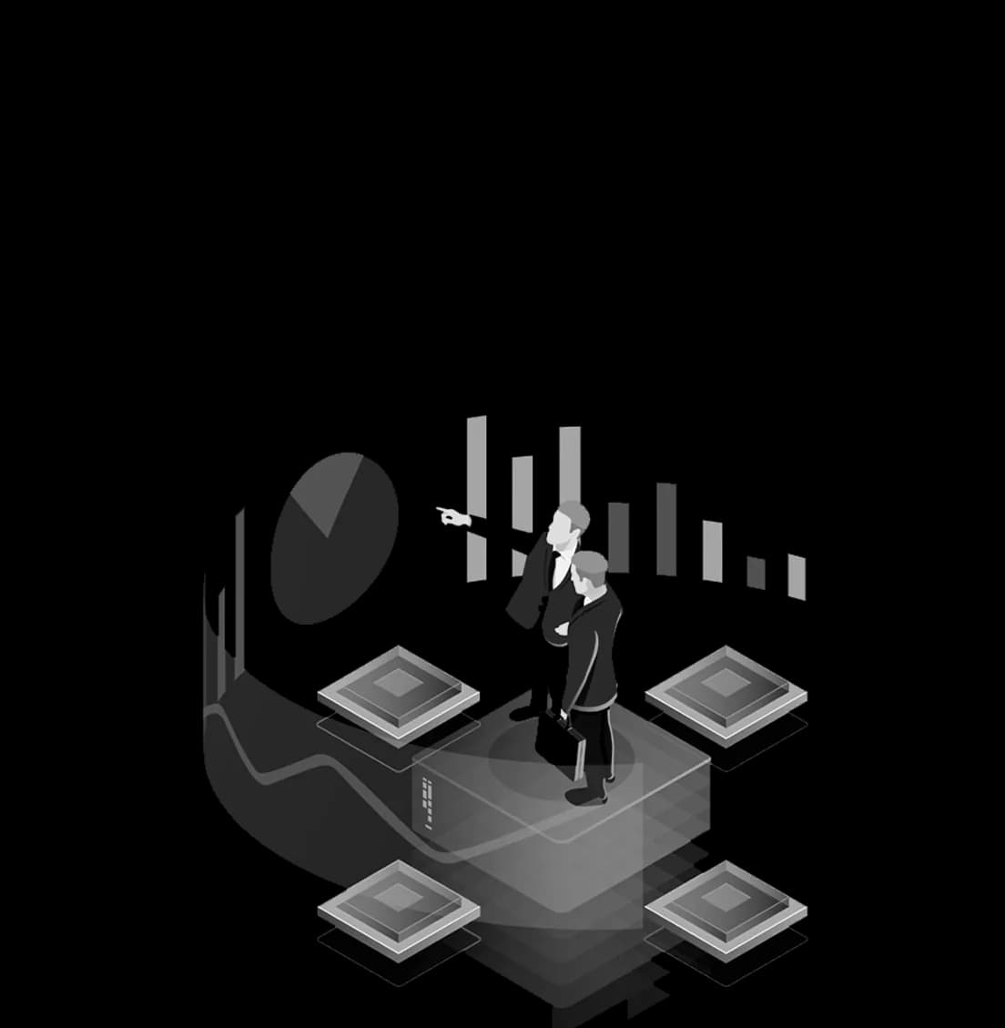 Analyst standing on a platform of market data